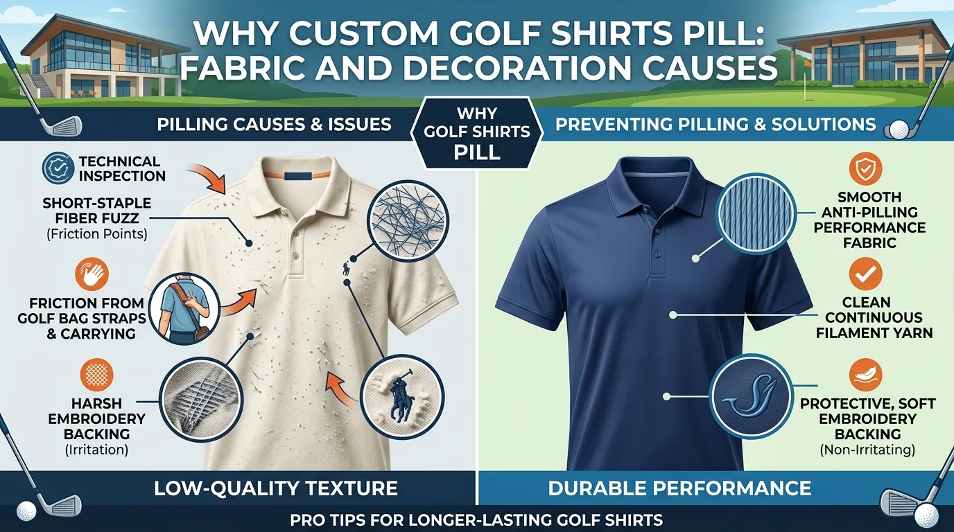 Why Custom Golf Shirts Pill: Fabric and Decoration Causes