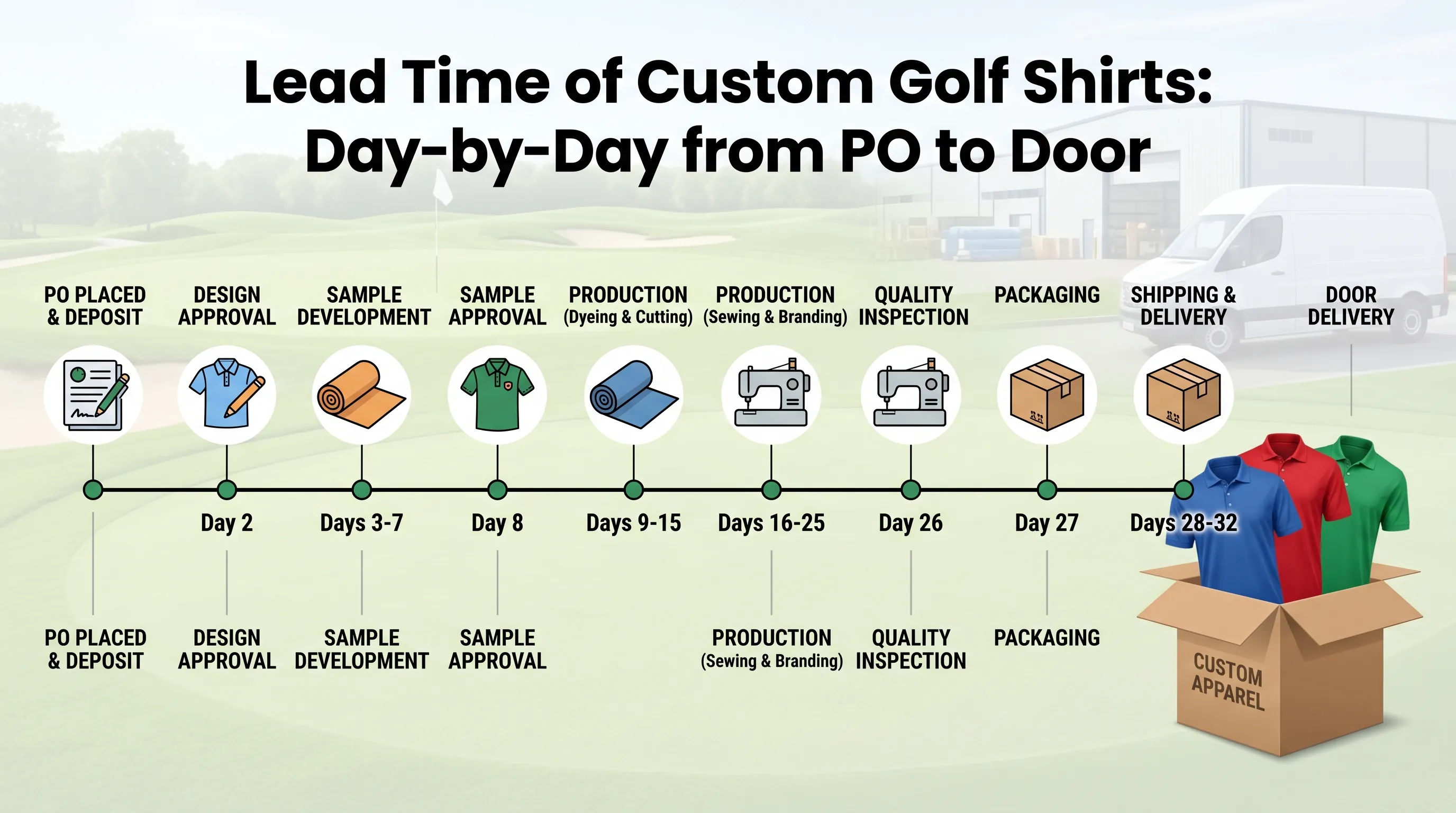 Lead Time of Custom Golf Shirts: Day-by-Day from PO to Door