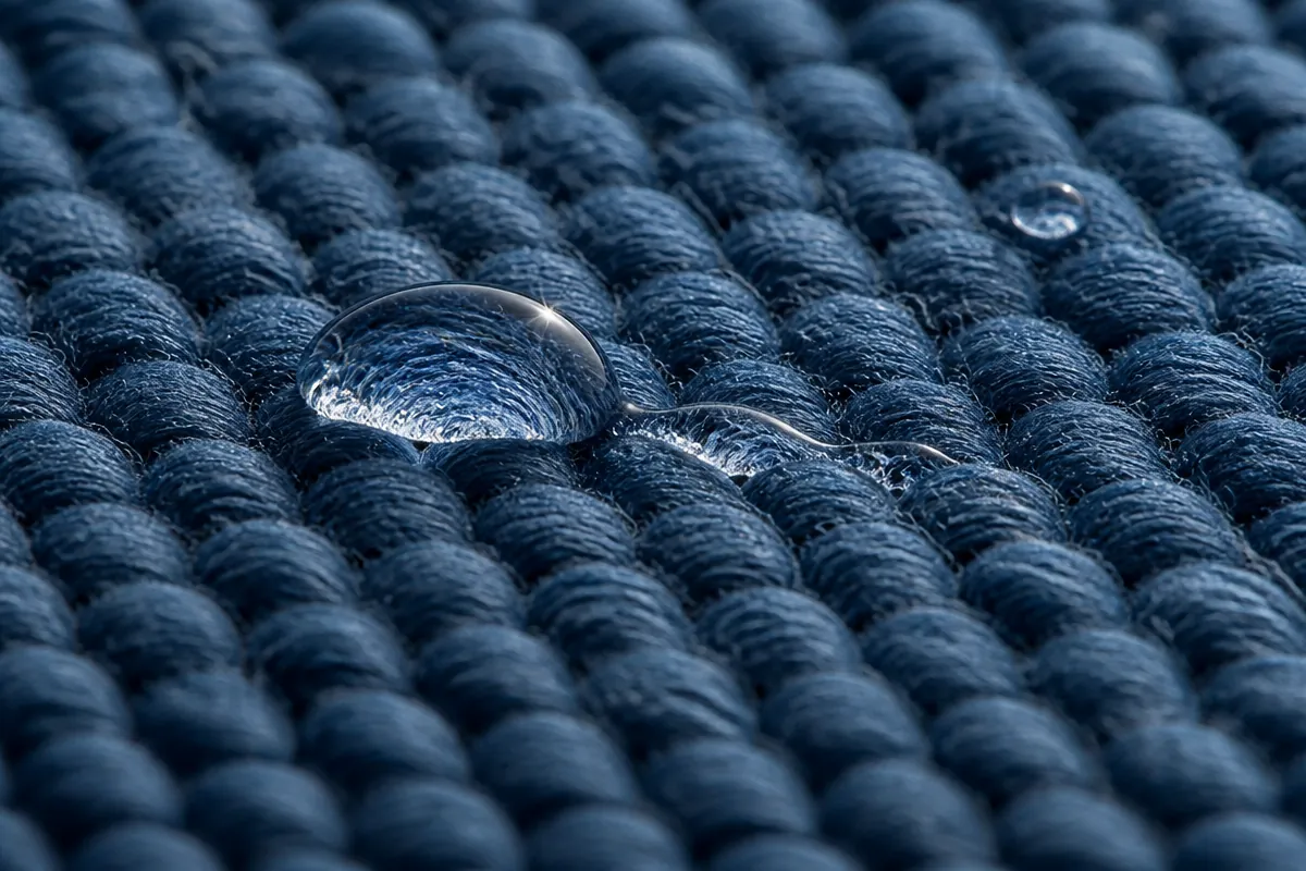 Water spreading along the yarn channels of a polyester knit