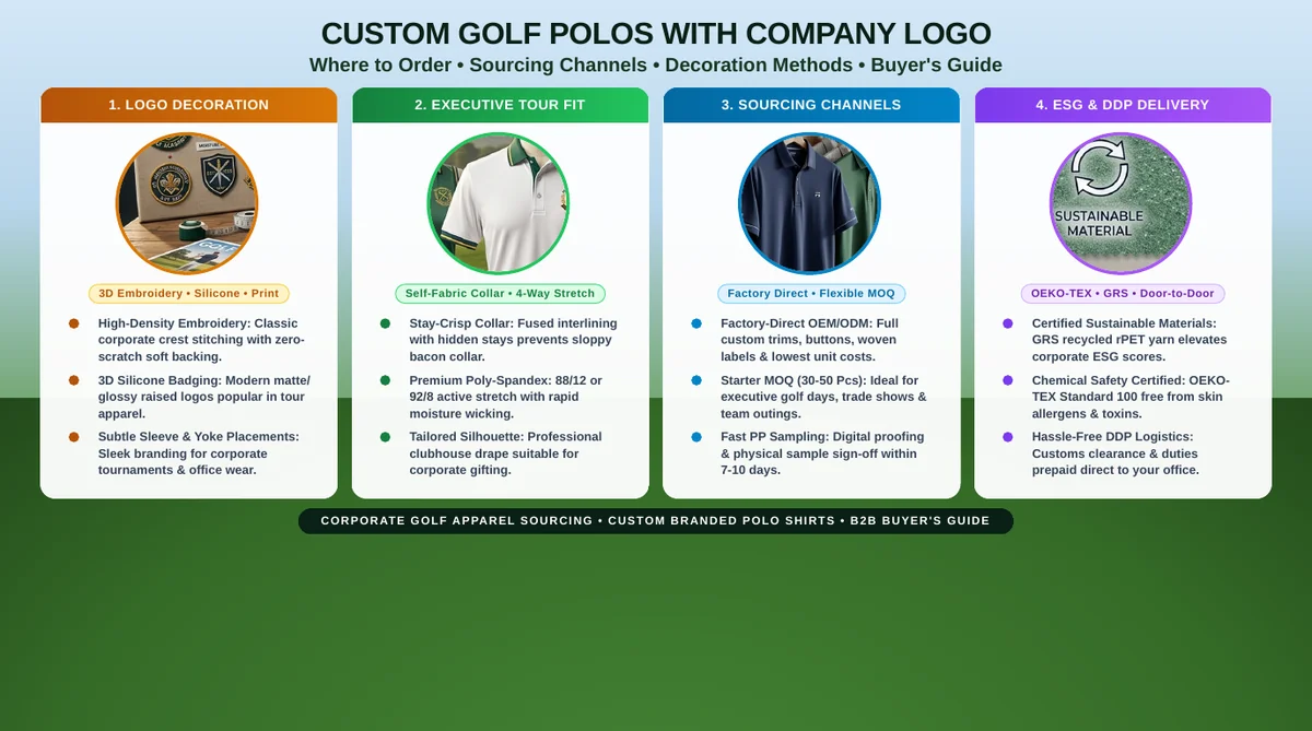 Where can I order custom golf polo shirts with my company logo?
