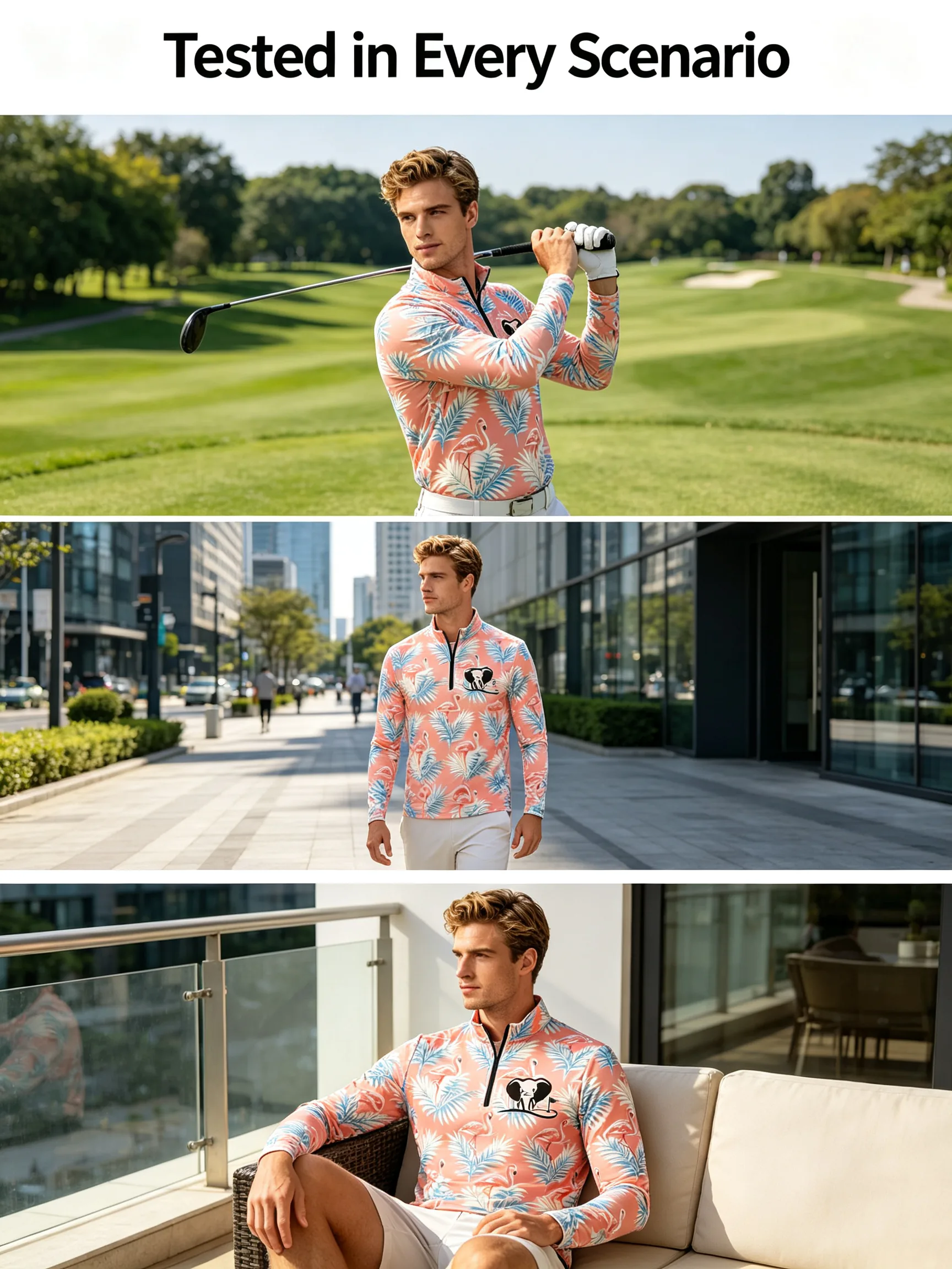 Birdie Flamingo Parade Custom Lightweight Golf Quarter-Zip for Tournament Teams — custom golf quarter zip in 88% Polyester / 12% Spandex Jersey;, Embroidery / print; sample approval required, low MOQ 50 pcs — view 3