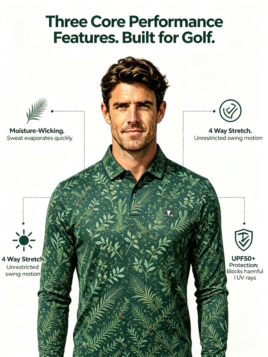 Blade Collar Golf Shirt — custom golf shirt in 85% Microfiber Polyester / 15% Spandex CoolWeave (165 GSM), High-Density 3D Silicone / Heat-Seal Transfer, low MOQ 50 pcs