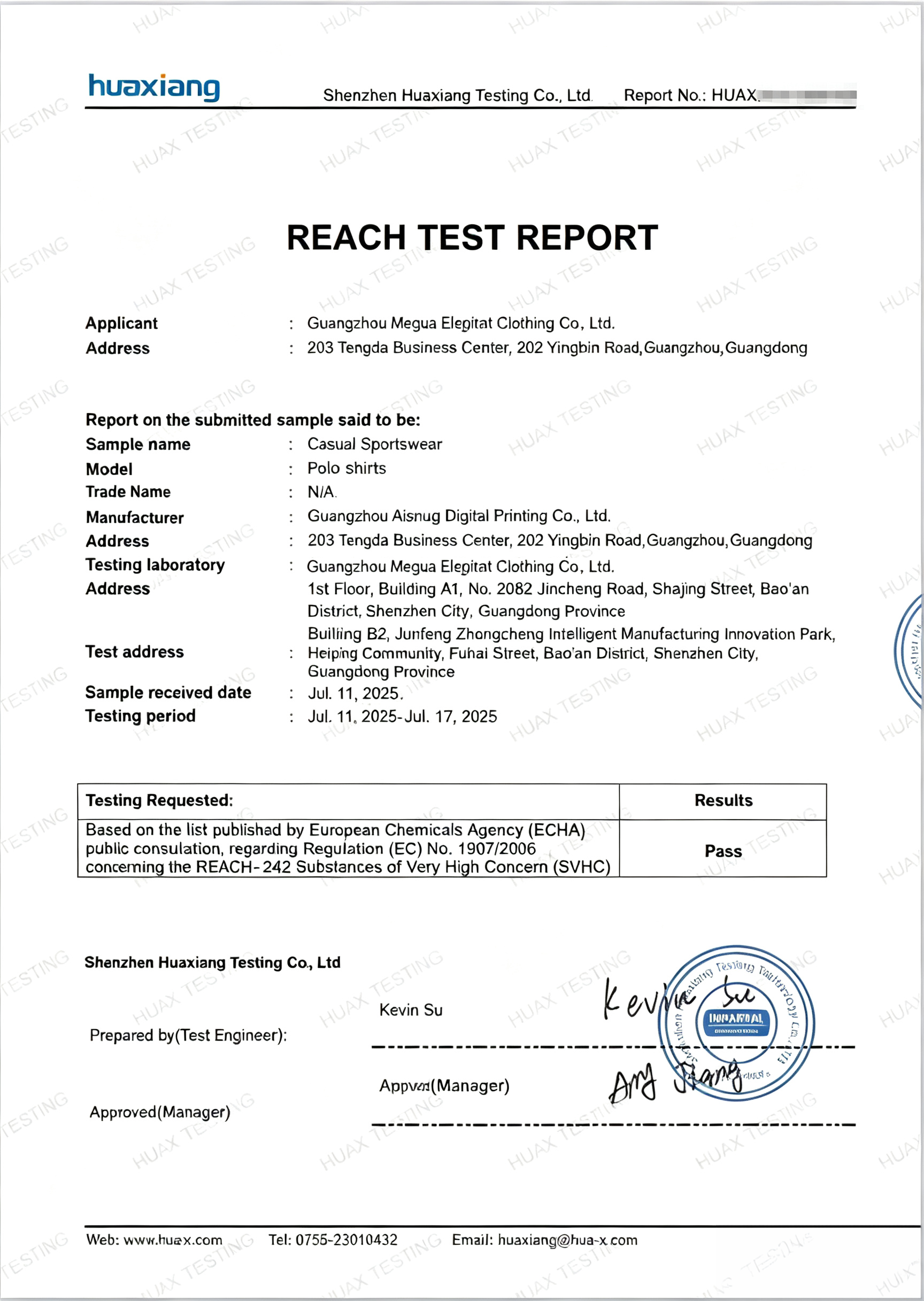 REACH SVHC compliance test report