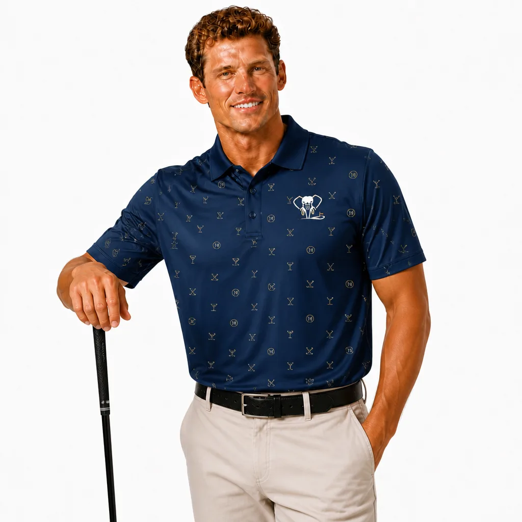 Custom 19th Hole Golf Shirt: Funny Performance Scramble Polo — custom golf shirt in 92% Polyester 8% Spandex, 3D Silicone Logo, Embroidery, Woven Label, low MOQ 50 pcs — view 2