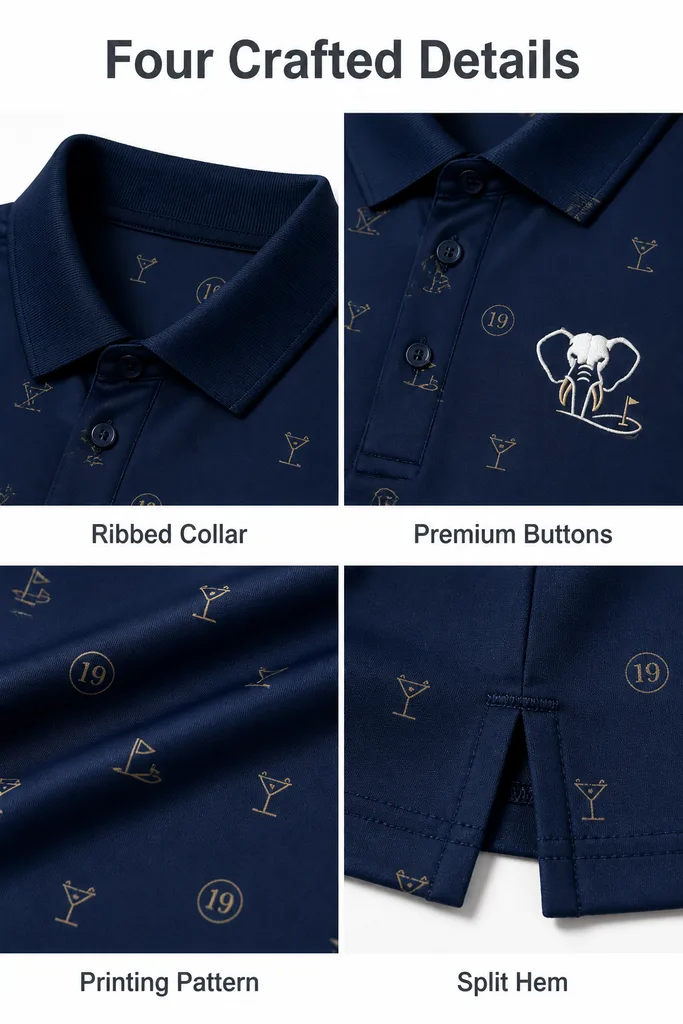 Custom 19th Hole Golf Shirt: Funny Performance Scramble Polo — custom golf shirt in 92% Polyester 8% Spandex, 3D Silicone Logo, Embroidery, Woven Label, low MOQ 50 pcs — view 3