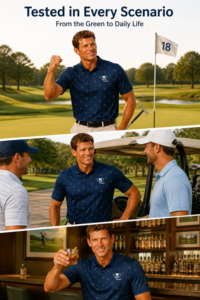 Custom 19th Hole Golf Shirt: Funny Performance Scramble Polo — custom golf shirt in 92% Polyester 8% Spandex, 3D Silicone Logo, Embroidery, Woven Label, low MOQ 50 pcs — view 4