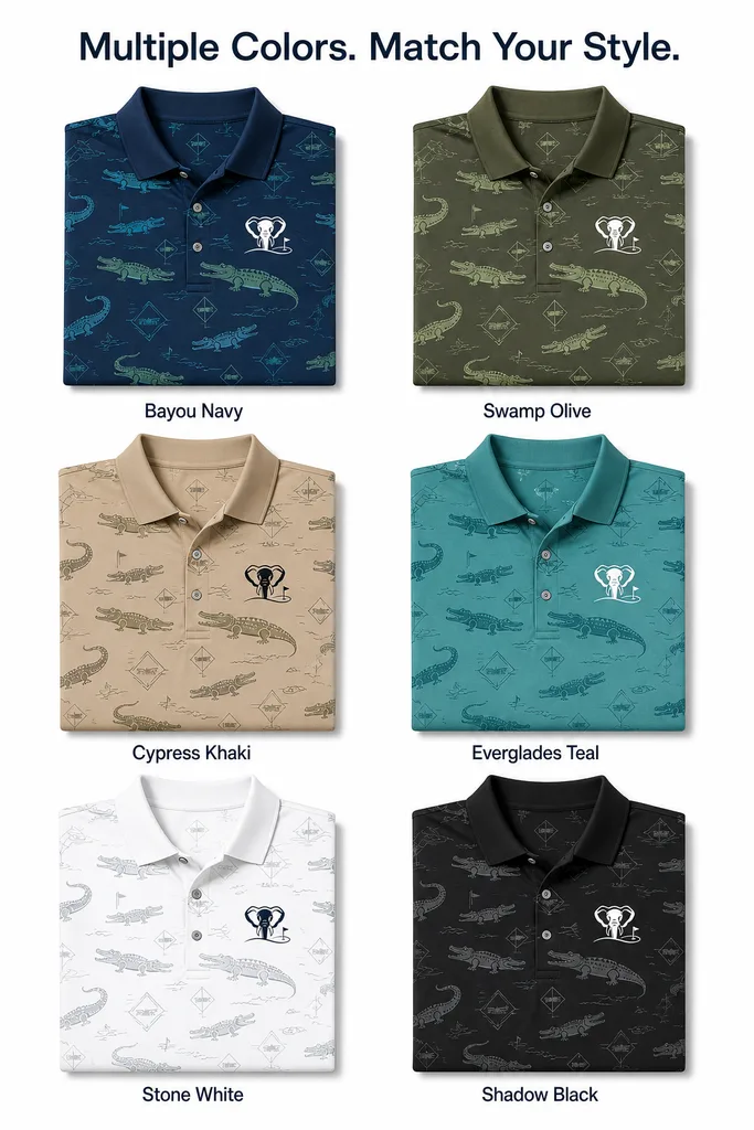 Custom Alligator Hazard Golf Polo: Performance Dry-Fit Shirt — custom golf shirt in 92% Polyester 8% Spandex, 3D Silicone Logo, Embroidery, Woven Label, low MOQ 50 pcs — view 4