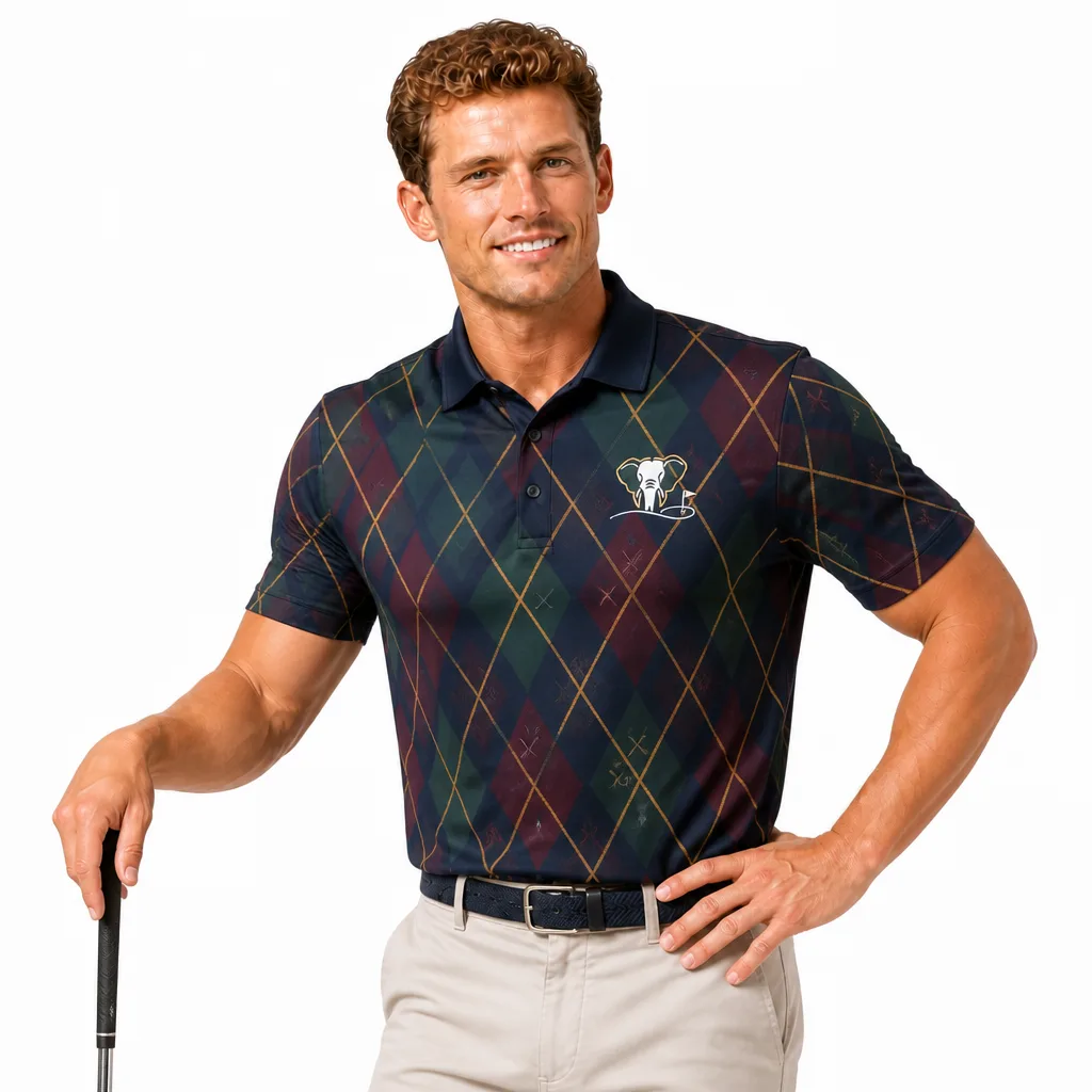 Custom Argyle Golf Polo: Modern Retro Performance Team Shirt — custom golf shirt in 92% Polyester 8% Spandex, 3D Silicone Logo, Embroidery, Woven Label, low MOQ 50 pcs — view 2
