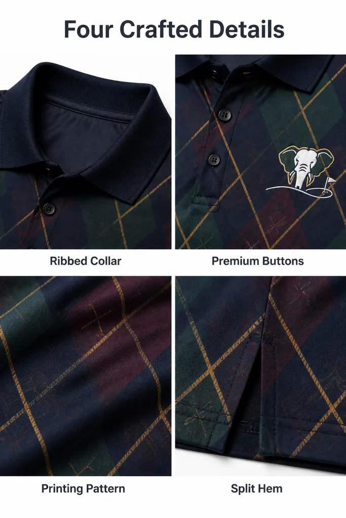Custom Argyle Golf Polo: Modern Retro Performance Team Shirt — custom golf shirt in 92% Polyester 8% Spandex, 3D Silicone Logo, Embroidery, Woven Label, low MOQ 50 pcs — view 3