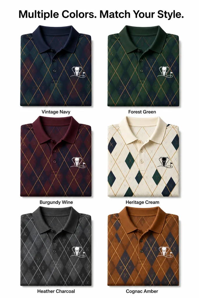 Custom Argyle Golf Polo: Modern Retro Performance Team Shirt — custom golf shirt in 92% Polyester 8% Spandex, 3D Silicone Logo, Embroidery, Woven Label, low MOQ 50 pcs — view 5