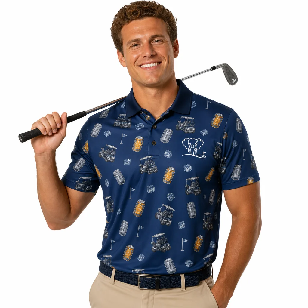 Custom Beer Print Golf Polo: Crazy Fun Tournament Team Wear — custom golf shirt in 92% Polyester 8% Spandex, 3D Silicone Logo, Embroidery, Woven Label, low MOQ 50 pcs — view 2