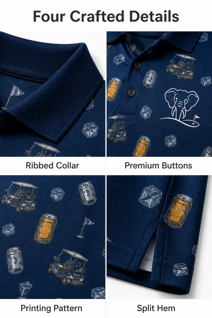 Custom Beer Print Golf Polo: Crazy Fun Tournament Team Wear — custom golf shirt in 92% Polyester 8% Spandex, 3D Silicone Logo, Embroidery, Woven Label, low MOQ 50 pcs — view 4