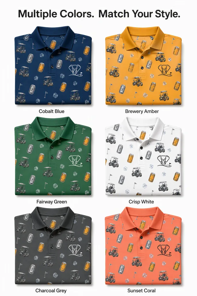 Custom Beer Print Golf Polo: Crazy Fun Tournament Team Wear — custom golf shirt in 92% Polyester 8% Spandex, 3D Silicone Logo, Embroidery, Woven Label, low MOQ 50 pcs — view 5