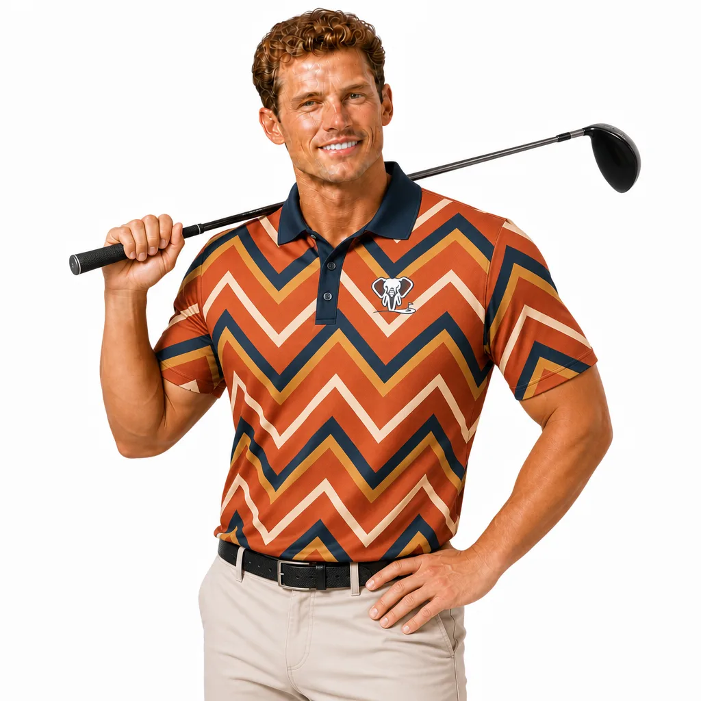 Custom Chevron Stripe Golf Polo: Retro Athletic Performance Wear — custom golf shirt in 92% Polyester 8% Spandex, 3D Silicone Logo, Embroidery, Woven Label, low MOQ 50 pcs — view 2