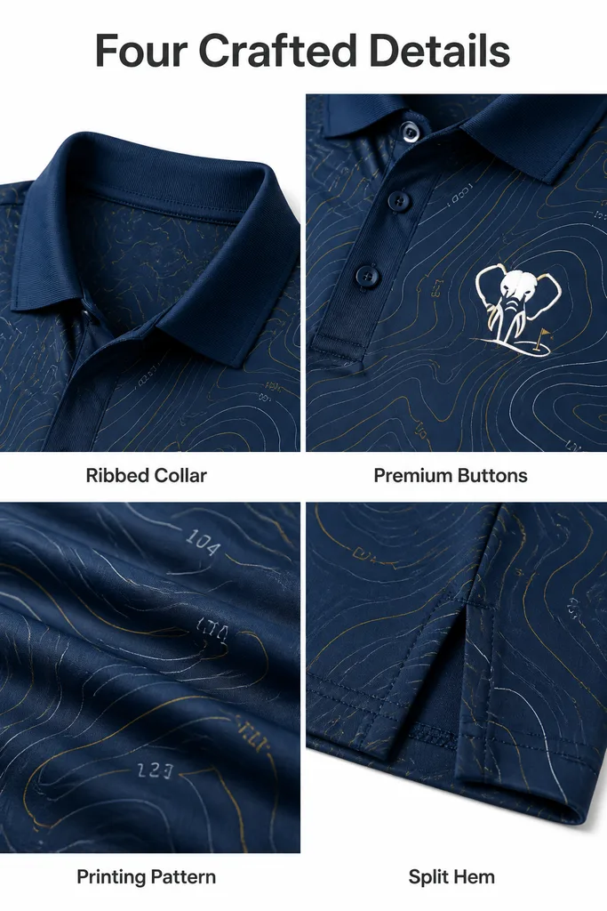 Custom Course Topo Golf Shirt: Sublimated Performance Team Polo — custom golf shirt in 92% Polyester 8% Spandex, 3D Silicone Logo, Embroidery, Woven Label, low MOQ 50 pcs — view 4