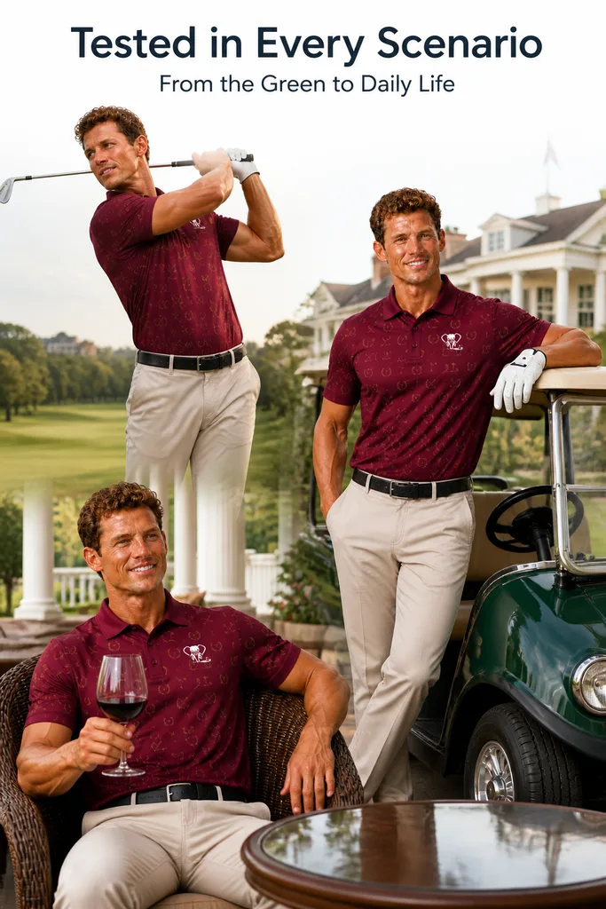 Custom Crossed Clubs Golf Polo: Classic Performance Country Club Shirt — custom golf shirt in 92% Polyester 8% Spandex, 3D Silicone Logo, Embroidery, Woven Label, low MOQ 50 pcs — view 2