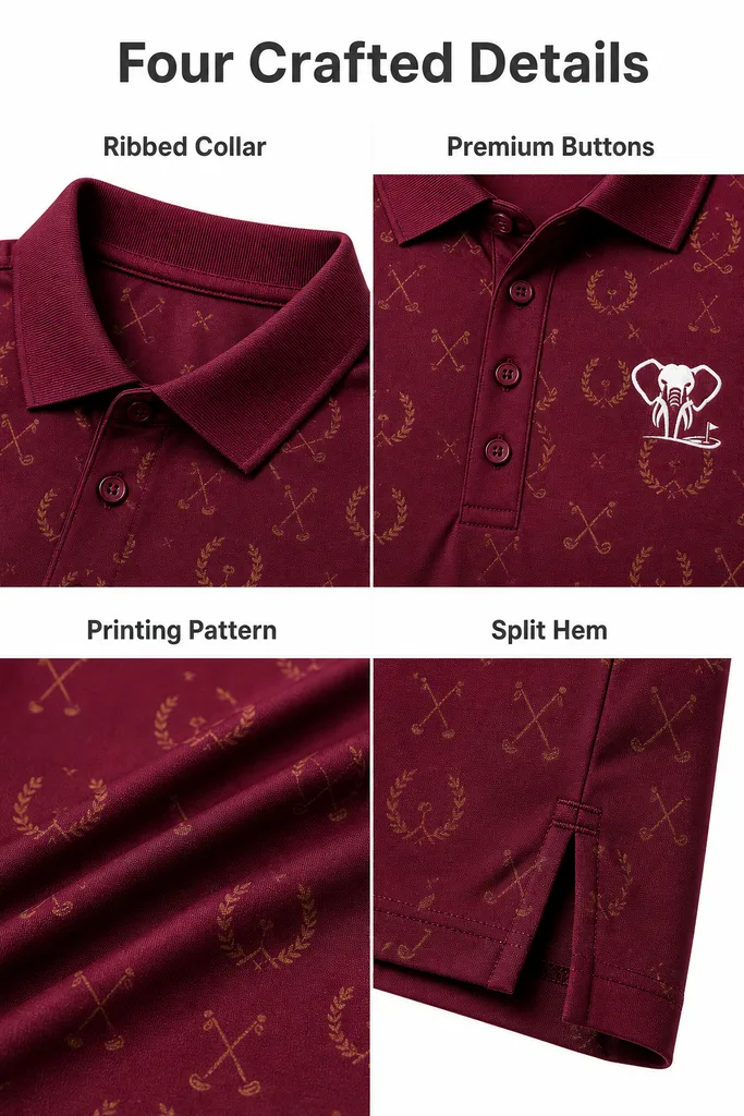 Custom Crossed Clubs Golf Polo: Classic Performance Country Club Shirt — custom golf shirt in 92% Polyester 8% Spandex, 3D Silicone Logo, Embroidery, Woven Label, low MOQ 50 pcs — view 4