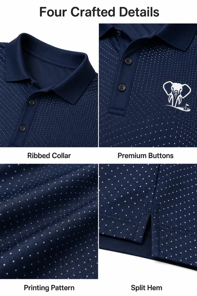 Custom Dot Matrix Golf Polo: Technical Stretch Corporate Shirt — custom golf shirt in 92% Polyester 8% Spandex, 3D Silicone Logo, Embroidery, Woven Label, low MOQ 50 pcs — view 4