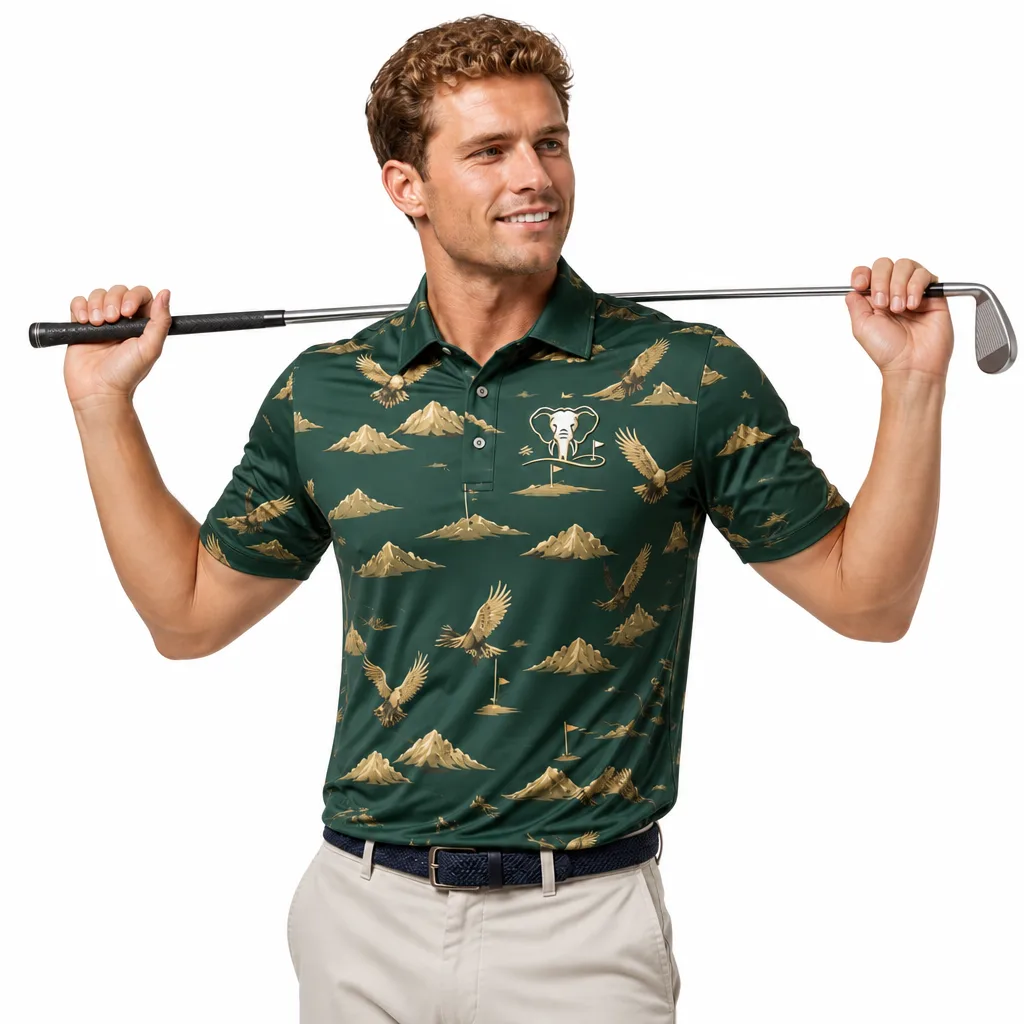 Custom Eagle Crest Golf Shirt: Athletic Performance Team Polo — custom golf shirt in 92% Polyester 8% Spandex, 3D Silicone Logo, Embroidery, Woven Label, low MOQ 50 pcs — view 2