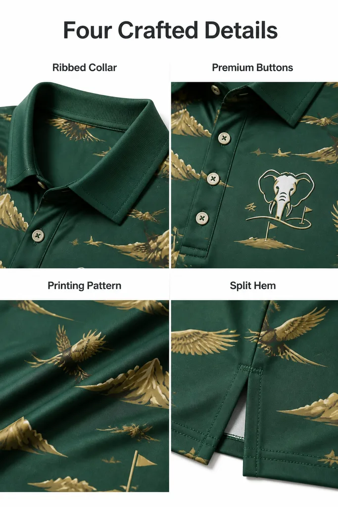 Custom Eagle Crest Golf Shirt: Athletic Performance Team Polo — custom golf shirt in 92% Polyester 8% Spandex, 3D Silicone Logo, Embroidery, Woven Label, low MOQ 50 pcs — view 5