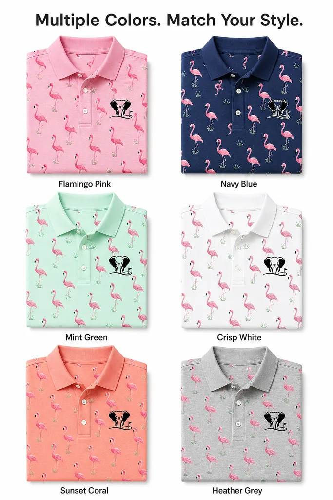 Custom Flamingo Golf Shirt: Moisture-Wicking Funny Team Polo — custom golf shirt in 92% Polyester 8% Spandex, 3D Silicone Logo / Embroidery / Woven Label, low MOQ 50 pcs — view 4