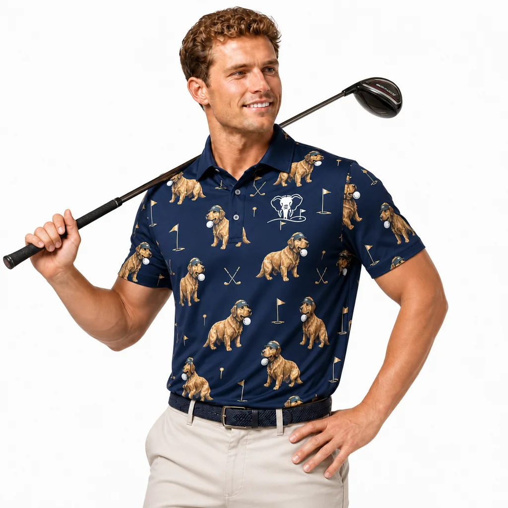 Custom Golf Dog Print Polo: Novelty Moisture-Wicking Shirt — custom golf shirt in 92% Polyester 8% Spandex, 3D Silicone Logo, Embroidery, Woven Label, low MOQ 50 pcs — view 2