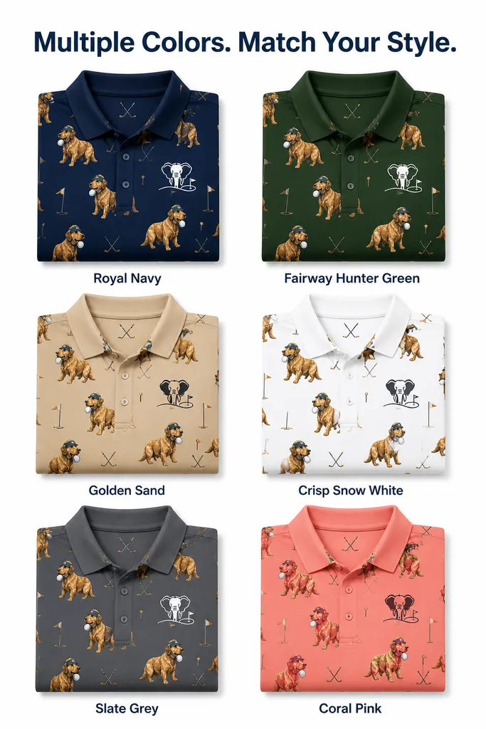 Custom Golf Dog Print Polo: Novelty Moisture-Wicking Shirt — custom golf shirt in 92% Polyester 8% Spandex, 3D Silicone Logo, Embroidery, Woven Label, low MOQ 50 pcs — view 3