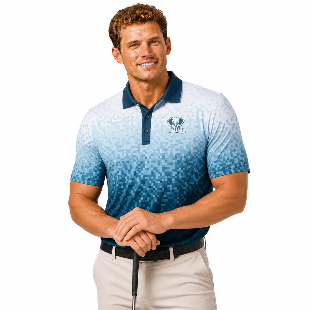 Custom Gradient Camo Golf Shirt: Sublimated Athletic Team Polo — custom golf shirt in 92% Polyester 8% Spandex, 3D Silicone Logo, Embroidery, Woven Label, low MOQ 50 pcs — view 2
