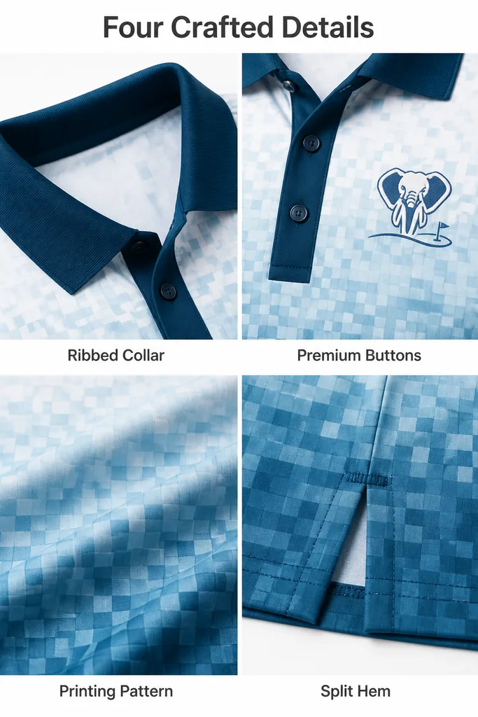 Custom Gradient Camo Golf Shirt: Sublimated Athletic Team Polo — custom golf shirt in 92% Polyester 8% Spandex, 3D Silicone Logo, Embroidery, Woven Label, low MOQ 50 pcs — view 3