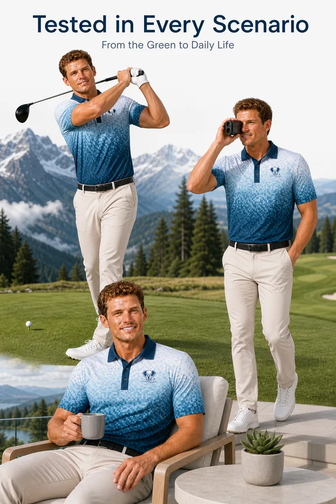 Custom Gradient Camo Golf Shirt: Sublimated Athletic Team Polo — custom golf shirt in 92% Polyester 8% Spandex, 3D Silicone Logo, Embroidery, Woven Label, low MOQ 50 pcs — view 4