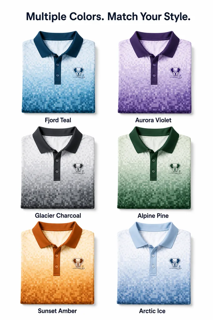 Custom Gradient Camo Golf Shirt: Sublimated Athletic Team Polo — custom golf shirt in 92% Polyester 8% Spandex, 3D Silicone Logo, Embroidery, Woven Label, low MOQ 50 pcs — view 5