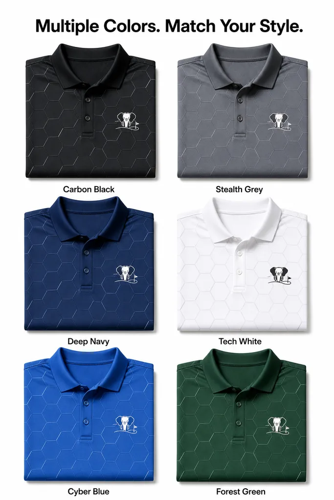 Custom Hexagon Grid Golf Polo: Breathable Athletic Team Shirt — custom golf shirt in 92% Polyester 8% Spandex, 3D Silicone Logo, Embroidery, Woven Label, low MOQ 50 pcs — view 4