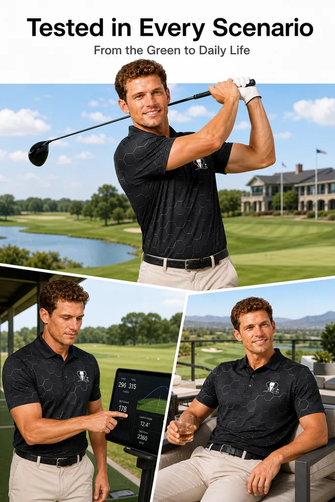 Custom Hexagon Grid Golf Polo: Breathable Athletic Team Shirt — custom golf shirt in 92% Polyester 8% Spandex, 3D Silicone Logo, Embroidery, Woven Label, low MOQ 50 pcs — view 5