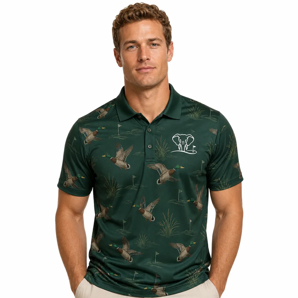 Custom Mallard Duck Golf Shirt: Quick-Dry Novelty Team Polo — custom golf shirt in 92% Polyester 8% Spandex, 3D Silicone Logo / Embroidery / Woven Label, low MOQ 50 pcs