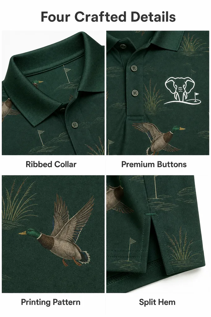 Custom Mallard Duck Golf Shirt: Quick-Dry Novelty Team Polo — custom golf shirt in 92% Polyester 8% Spandex, 3D Silicone Logo / Embroidery / Woven Label, low MOQ 50 pcs — view 4
