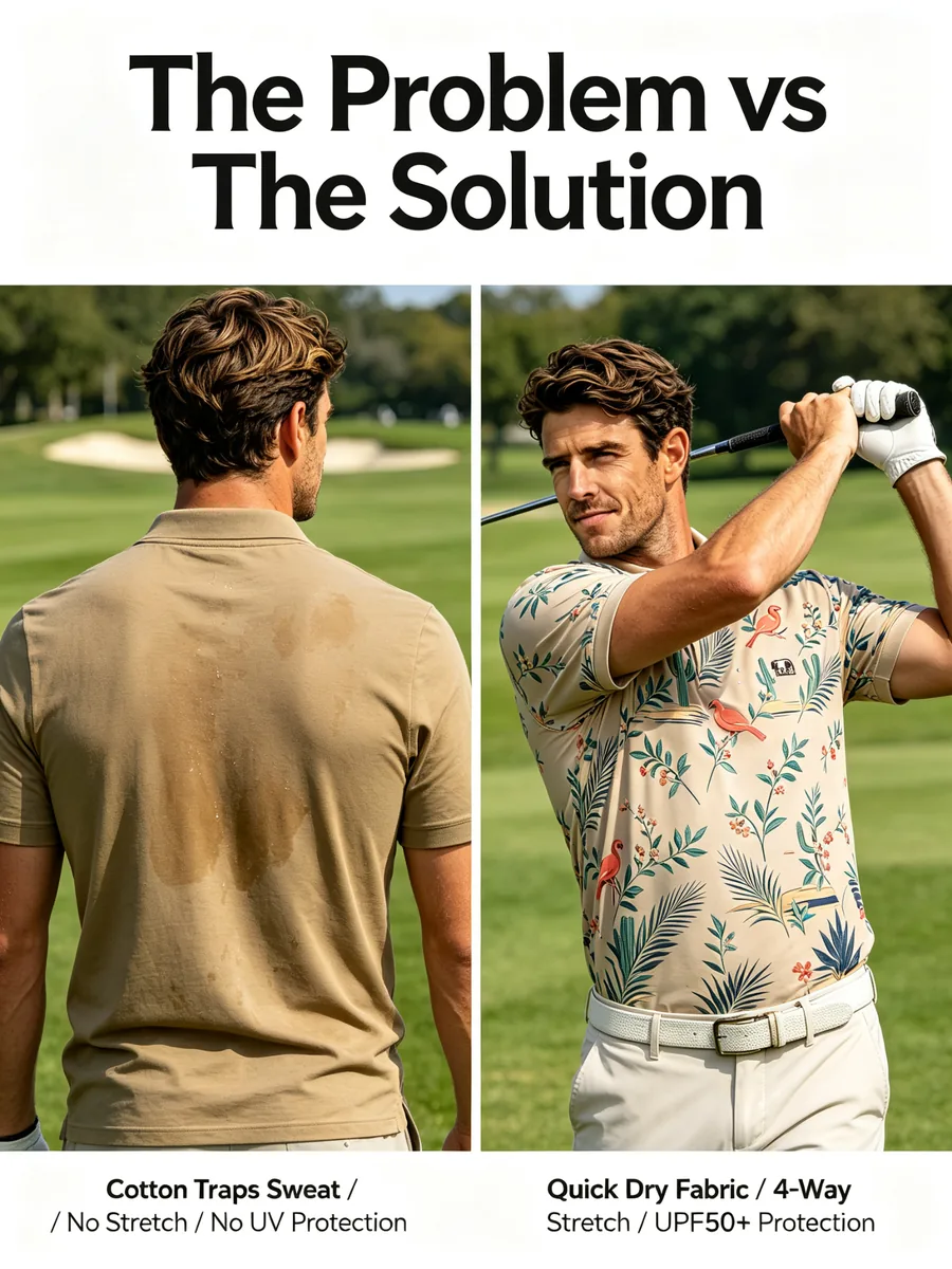 Sublimated Golf Polo — custom golf shirt in 92% Breathable Polyester / 8% Spandex Knit (170 GSM), Full-Bleed Digital Sublimation Dye, low MOQ 50 pcs