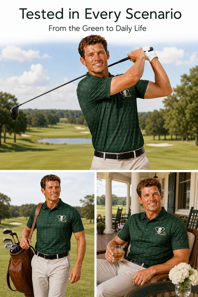 Custom Swing Silhouette Golf Shirt: Vintage Performance Team Polo — custom golf shirt in 92% Polyester 8% Spandex, 3D Silicone Logo, Embroidery, Woven Label, low MOQ 50 pcs — view 4
