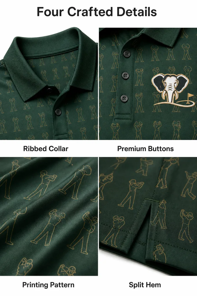 Custom Swing Silhouette Golf Shirt: Vintage Performance Team Polo — custom golf shirt in 92% Polyester 8% Spandex, 3D Silicone Logo, Embroidery, Woven Label, low MOQ 50 pcs — view 5