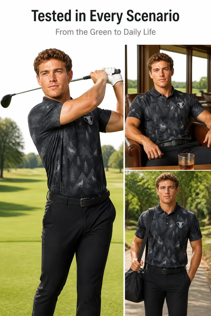 Custom Timber Wolf Golf Shirt: Camo Performance Team Polo — custom golf shirt in 92% Polyester 8% Spandex, 3D Silicone Logo / Embroidery / Woven Label, low MOQ 50 pcs — view 2