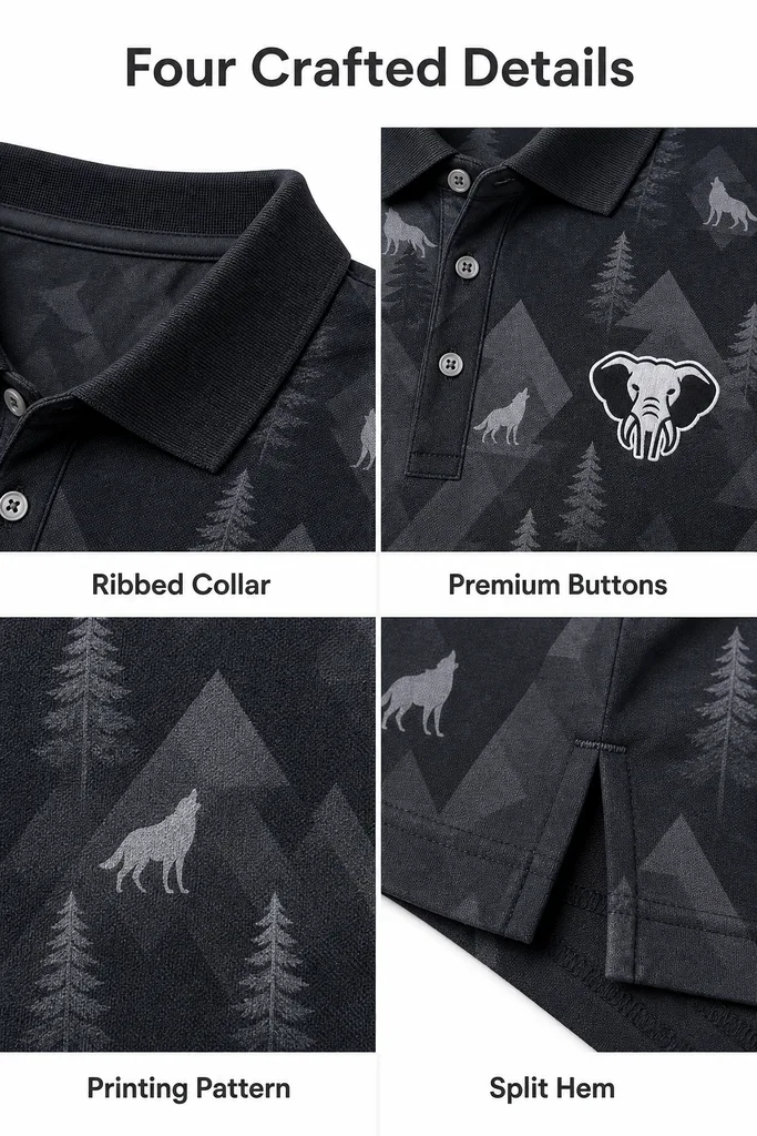 Custom Timber Wolf Golf Shirt: Camo Performance Team Polo — custom golf shirt in 92% Polyester 8% Spandex, 3D Silicone Logo / Embroidery / Woven Label, low MOQ 50 pcs — view 3