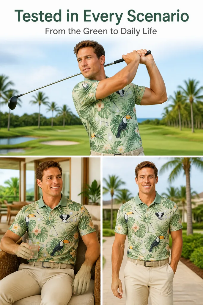 Custom Toucan Print Golf Shirt: All-Over Sublimated Team Polo — custom golf shirt in 92% Polyester 8% Spandex, 3D Silicone Logo / Embroidery / Woven Label, low MOQ 50 pcs — view 2