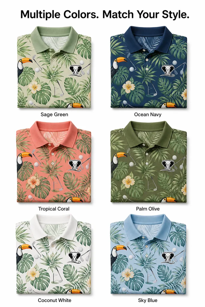 Custom Toucan Print Golf Shirt: All-Over Sublimated Team Polo — custom golf shirt in 92% Polyester 8% Spandex, 3D Silicone Logo / Embroidery / Woven Label, low MOQ 50 pcs — view 3