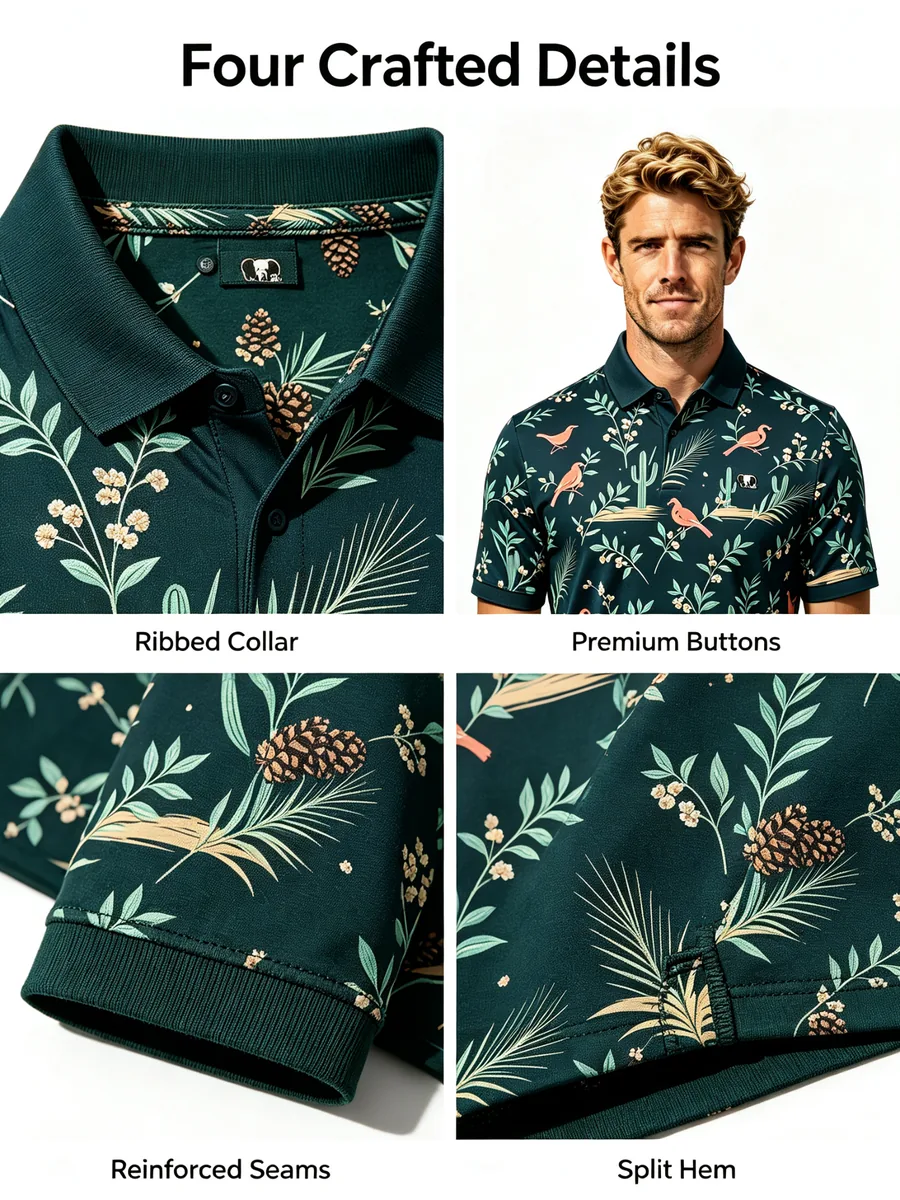 Recycled RPET Golf Polo — custom golf shirt in 88% GRS-Certified Recycled Polyester / 12% Spandex (170 GSM), Water-Based Eco Print / Recycled Thread Embroidery, low MOQ 50 pcs — view 3