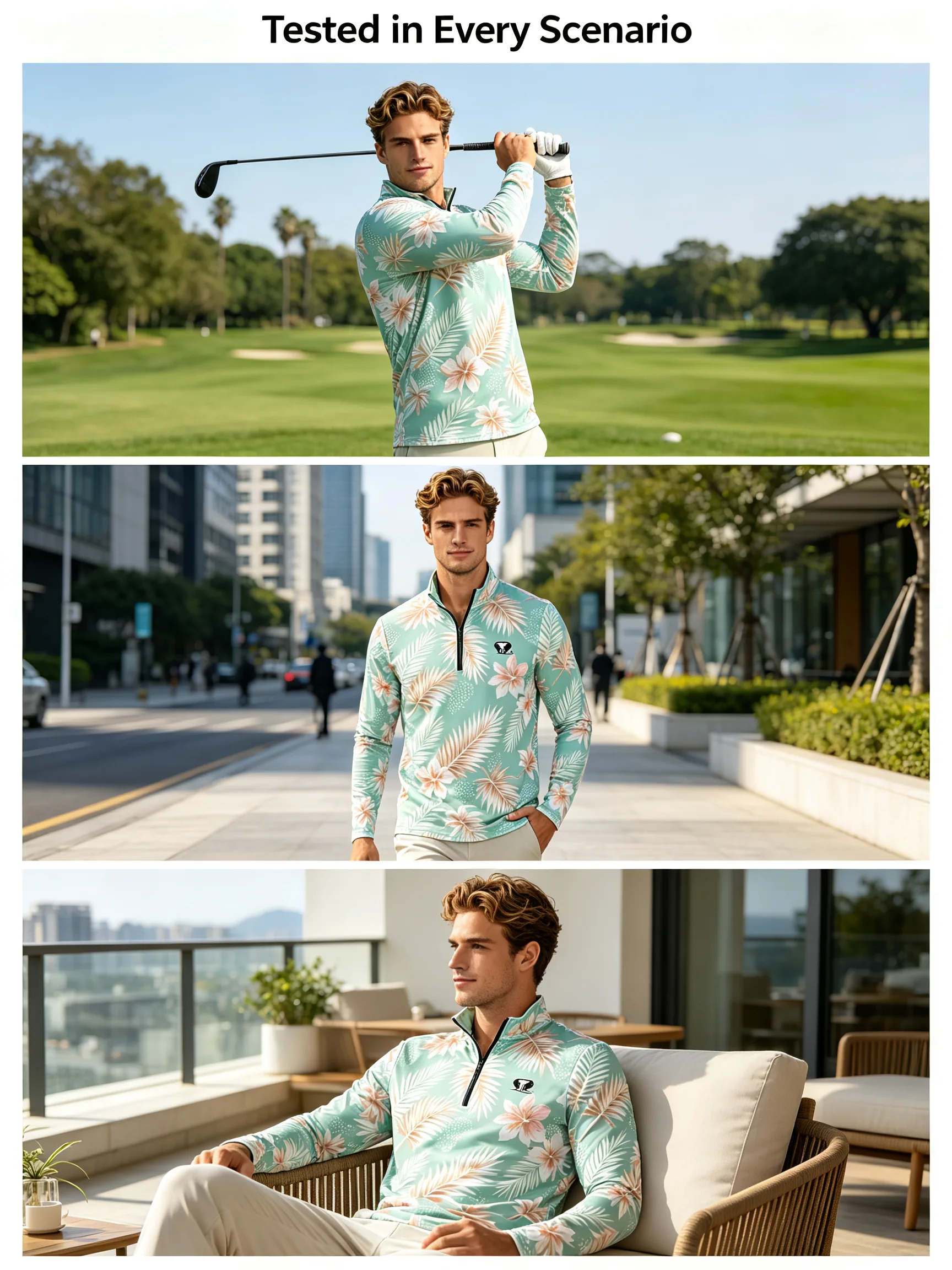 Emerald Botanical Custom Stretch Fleece Golf Quarter-Zip for Team Layering — custom golf quarter zip in 70% Polyester / 25% Rayon / 5% Spandex; 7.4 oz, Embroidery / print; sample approval required, low MOQ 50 pcs — view 3