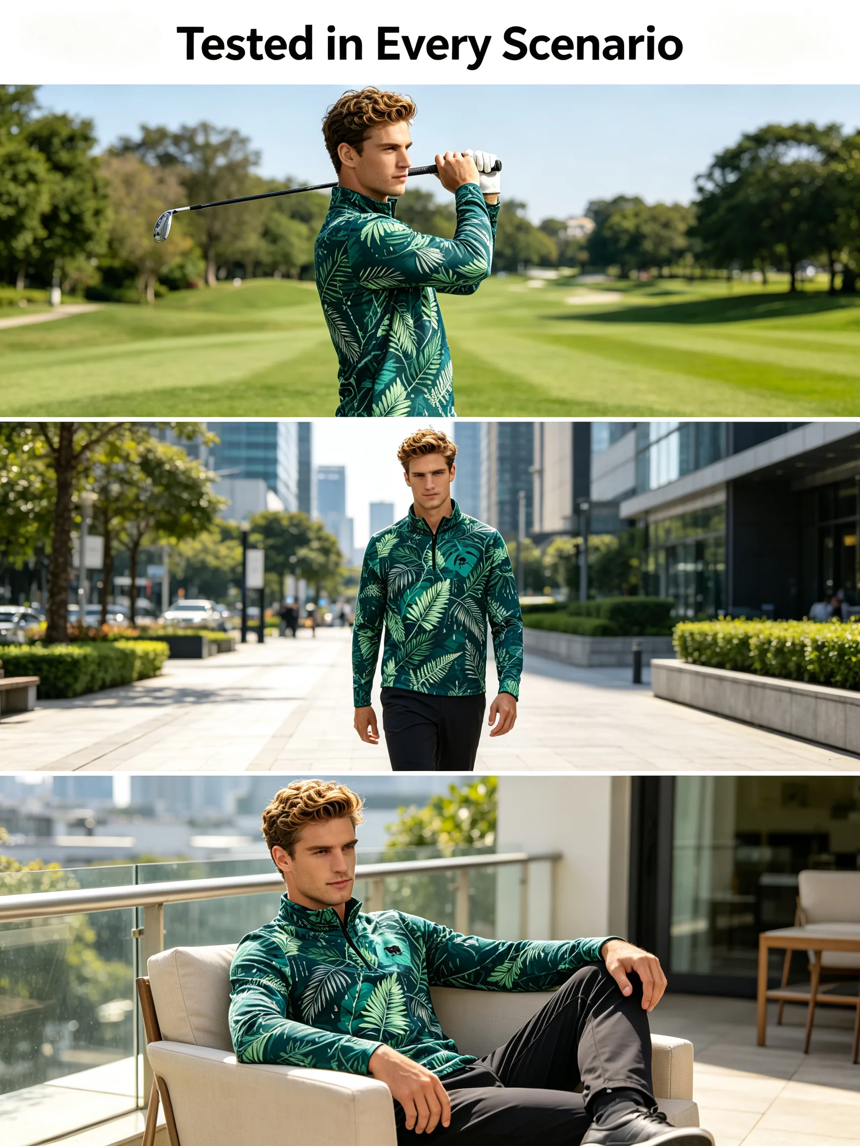 Emerald Botanical Rainforest Private Label Cotton-Blend Golf Quarter-Zip for Pro Shops — custom golf quarter zip in Cotton / 35% Polyester Fleece; 8.3 oz, Embroidery / print; sample approval required, low MOQ 50 pcs — view 3