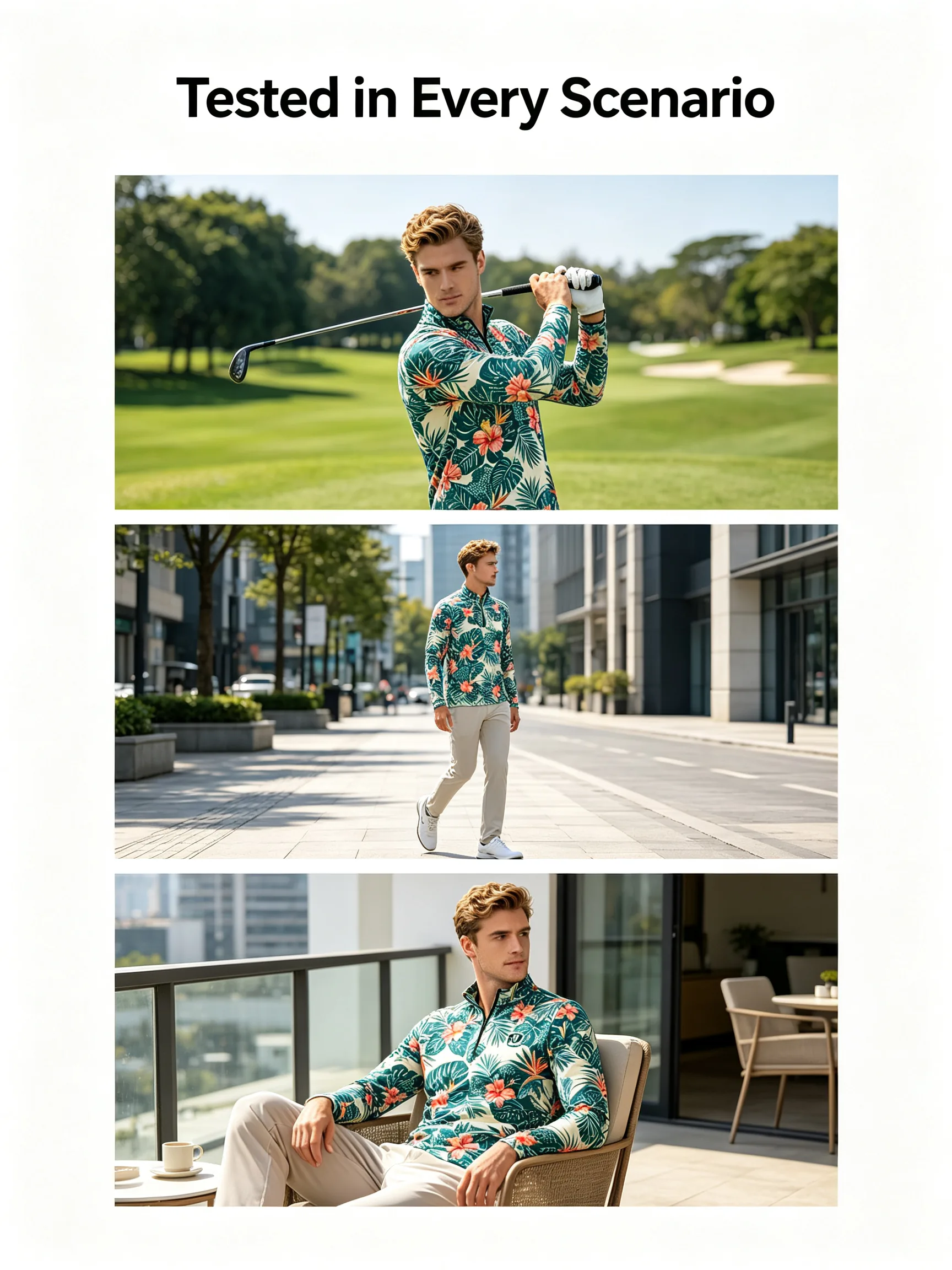 Hawaiian Monstera Floral  Custom Women’s Golf Quarter-Zip with Pocket and Thumbholes — custom golf quarter zip in 88% Polyester / 12% Spandex, Embroidery / print; sample approval required, low MOQ 50 pcs — view 2