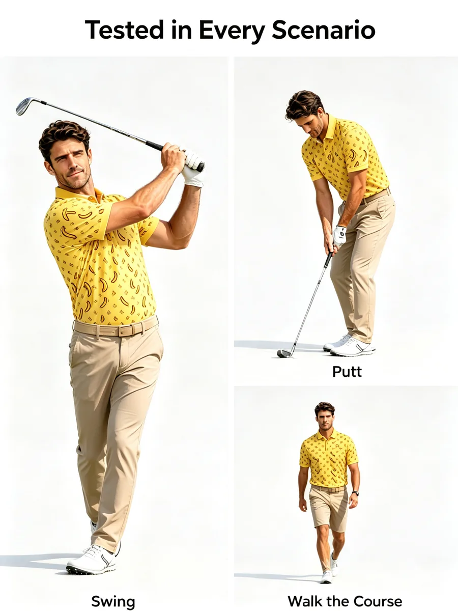 Streetwear Micro Banana Golf Polo Shirt - Anti-Odor Elastic Jersey Fairway Athleisure — custom golf shirt in 88% Breathable Polyester / 12% Spandex Interlock (170 GSM), Full-Bleed Digital Sublimation Dye, low MOQ 50 pcs — view 3
