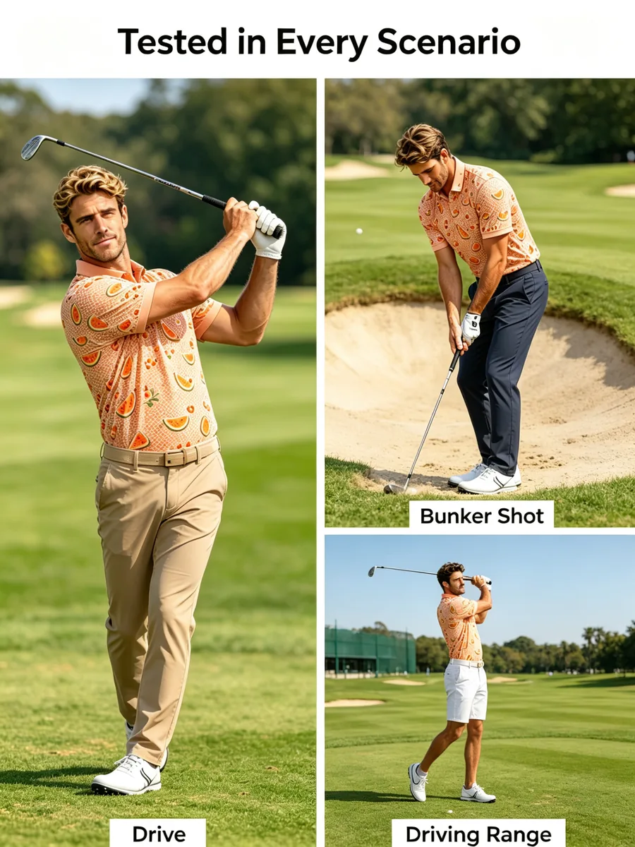 Pastel Cantaloupe Melon Golf Polo Shirt - Ultra-Light Breathable Mesh Early Morning Apparel — custom golf shirt in 90% Polyester / 10% Spandex Technical Mesh (165 GSM), Full-Bleed Digital Sublimation Dye, low MOQ 50 pcs — view 2