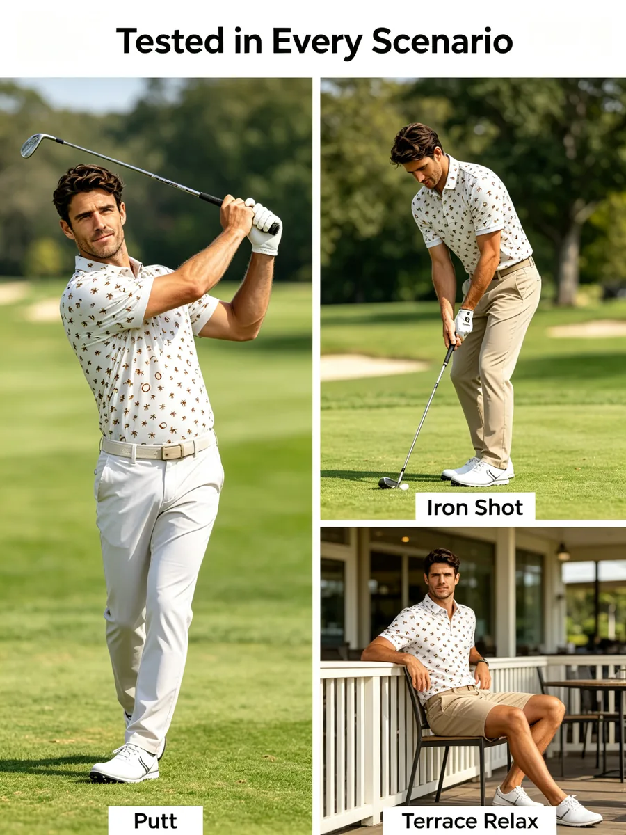 Coastal Coconut & Palm Print Golf Polo - Breathable UV Shield Pique Island Resort Apparel — custom golf shirt in 90% Moisture-Wicking Poly / 10% Spandex Pique (175 GSM), Full-Bleed Digital Sublimation Dye, low MOQ 50 pcs — view 4