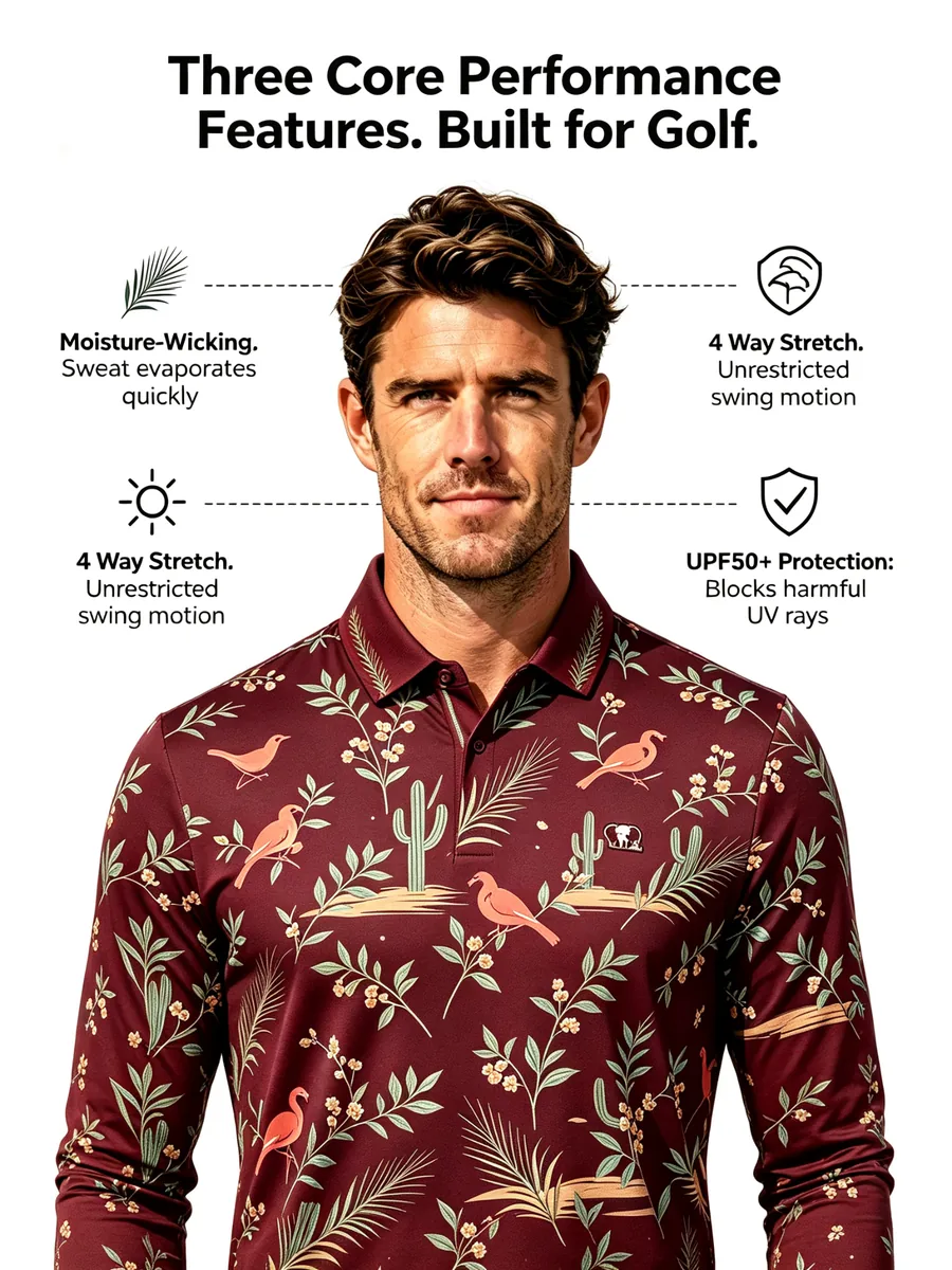Long Sleeve Golf Polo — custom golf shirt in 88% Polyester / 12% Spandex Interlock (180 GSM), High-Definition Embroidery / Heat Transfer, low MOQ 50 pcs — view 3
